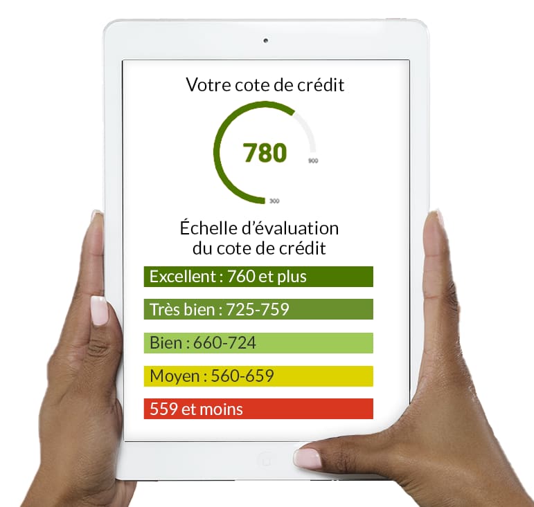 iPad affichage d'un exemple de cote de crédit et d'échelle d’évaluation 